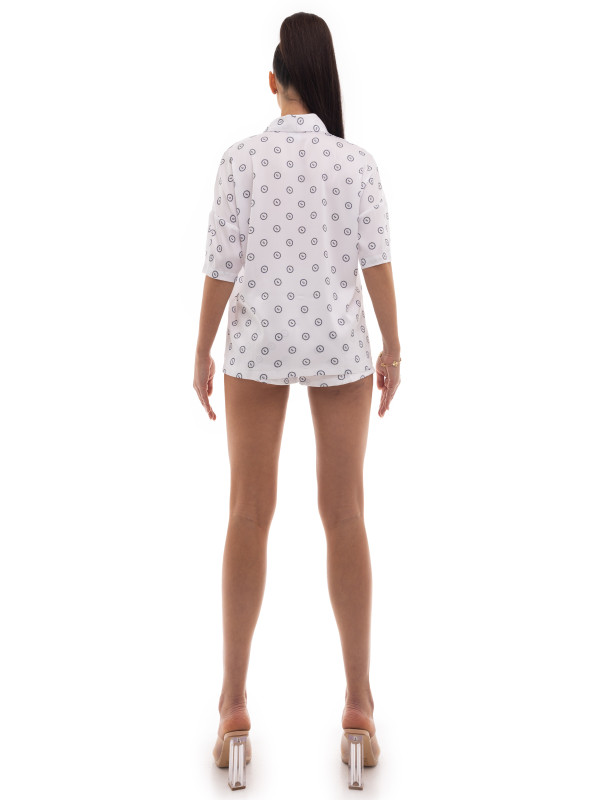Suit silk white logo with short sleeves
